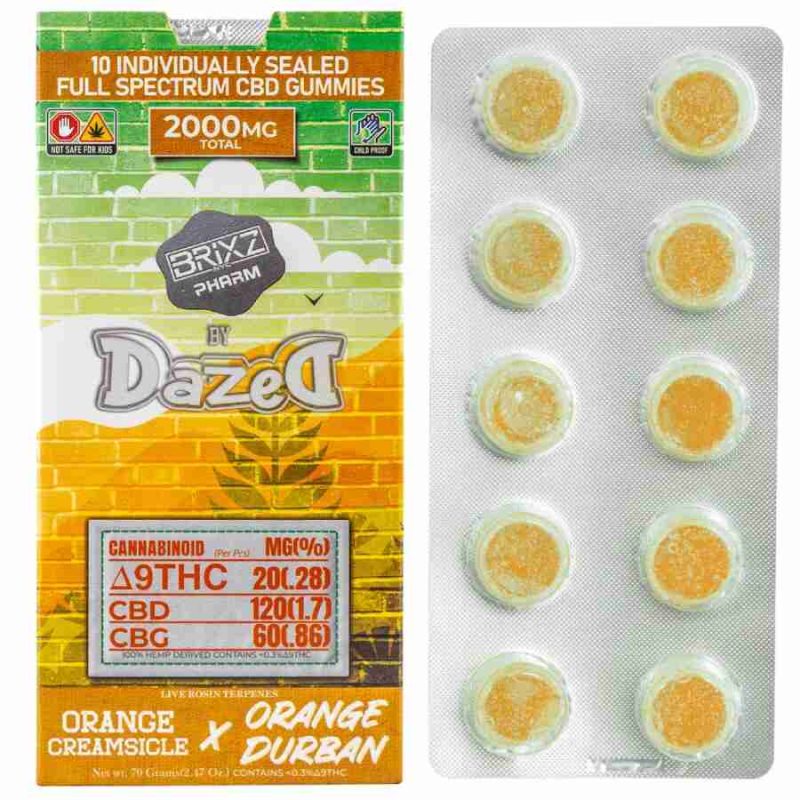 Dazed - Brixz Pharm (D9 THC+CBD) - Gummies & Edibles (2000mg x 5) - MK Distro