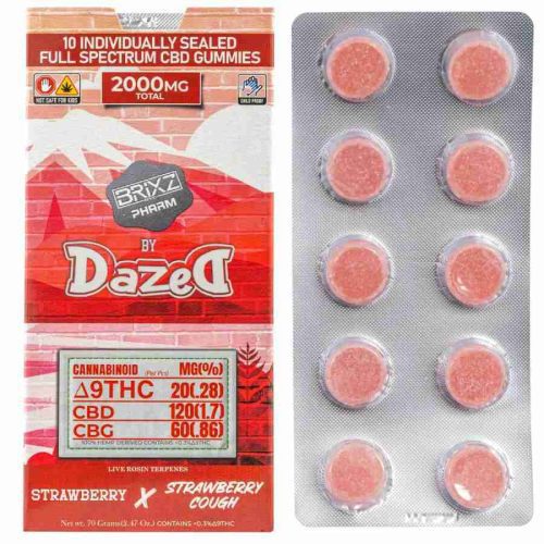 Dazed - Brixz Pharm (D9 THC+CBD) - Gummies & Edibles (2000mg x 5) - MK Distro