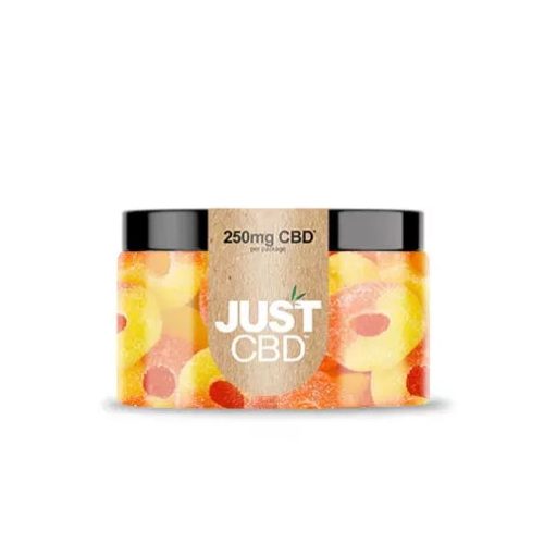 JUSTCBDHempInfusedGummies250MG peach rings jpg grande 71c9133c f9b7 42a4 a772 8cb23c723374