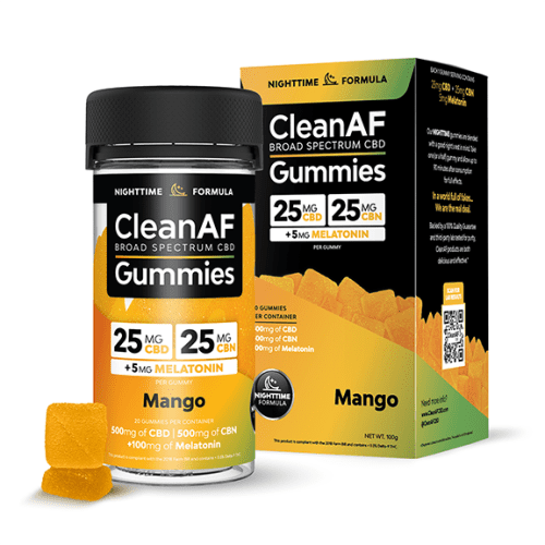 Clean AF - Broad Spectrum CBD Gummies (25mg CBD + 25mg CBN + 5mg Melatonin) - MK Distro