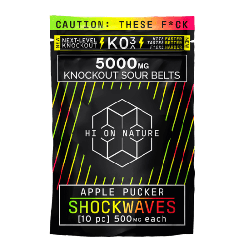 Hi On Nature (HON) -  KO3 Knockout Shockwaves Sour Belts - Gummies & Edibles (5000mg) - MK Distro